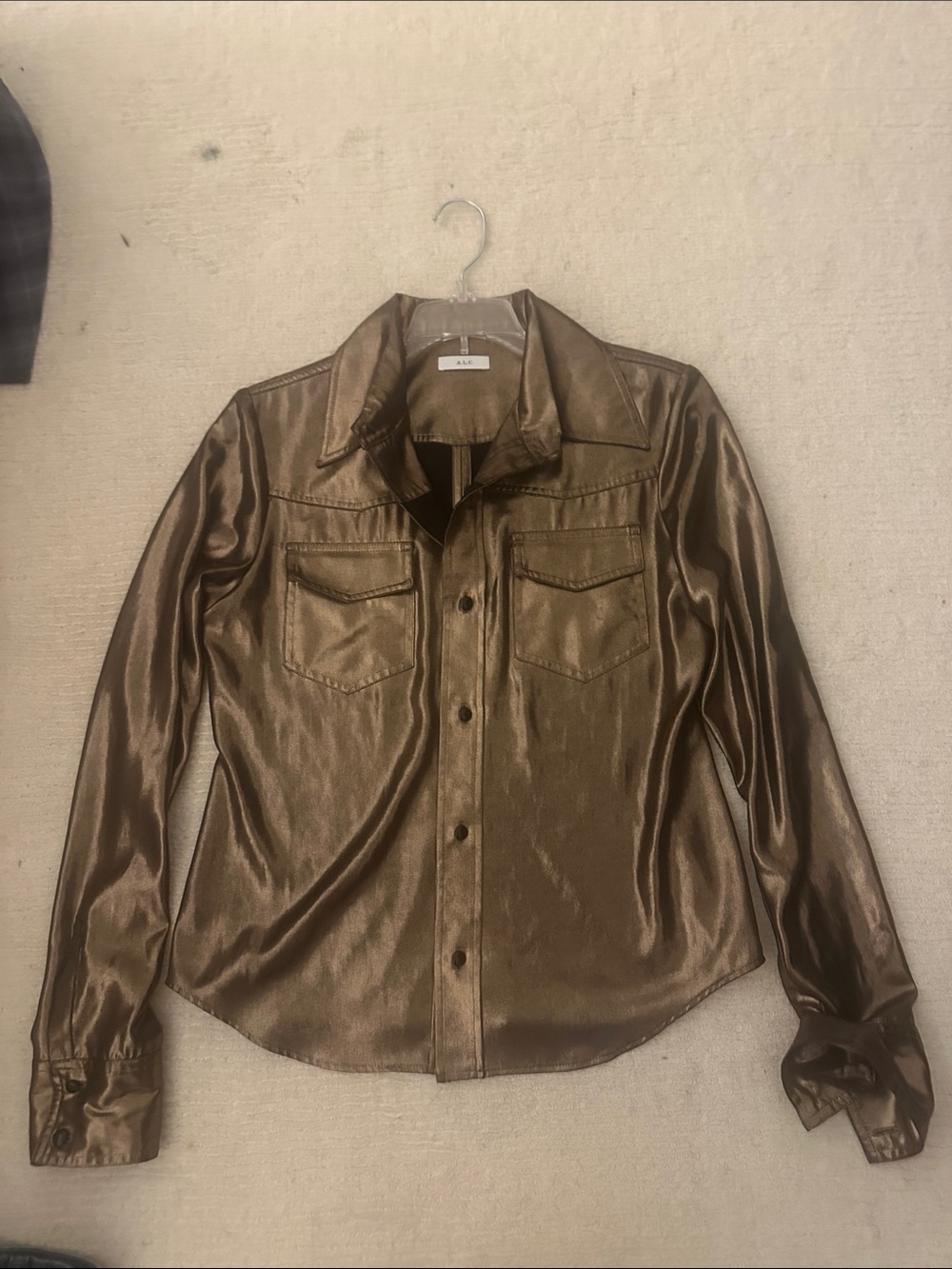 A.L.C. Metallic Bronze Satin Button-Front Jacket